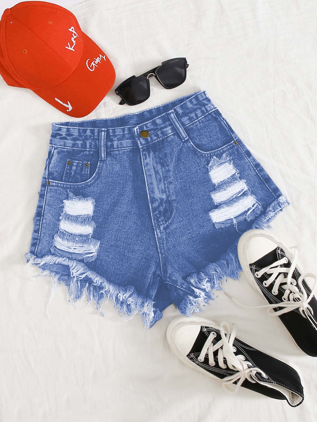 BEBO RAW HEM RIPPED DENIM SHORTS