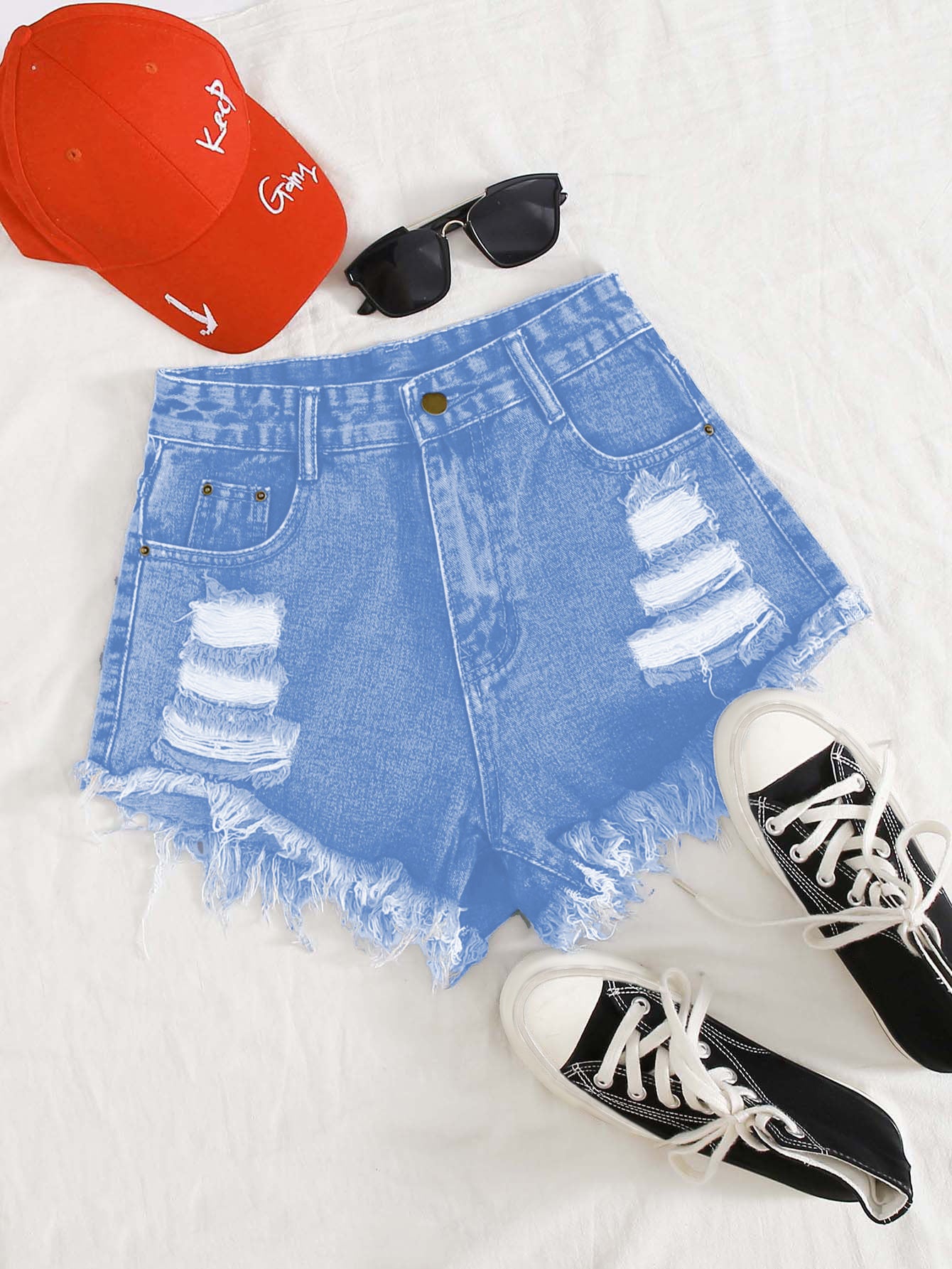 BEBO RAW HEM RIPPED DENIM SHORTS