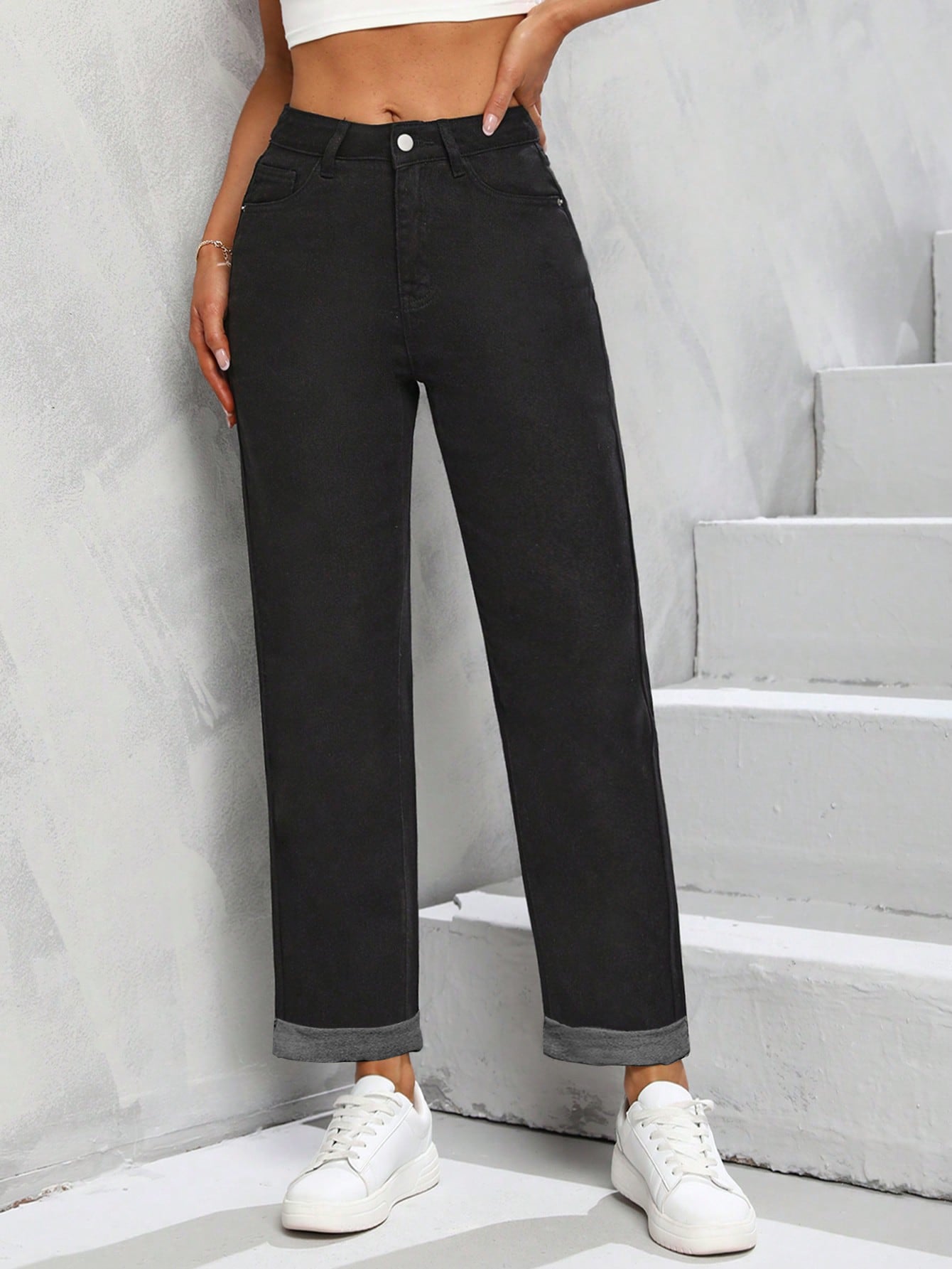 ODIN SOLID HIGH WAIST MOM FIT JEANS