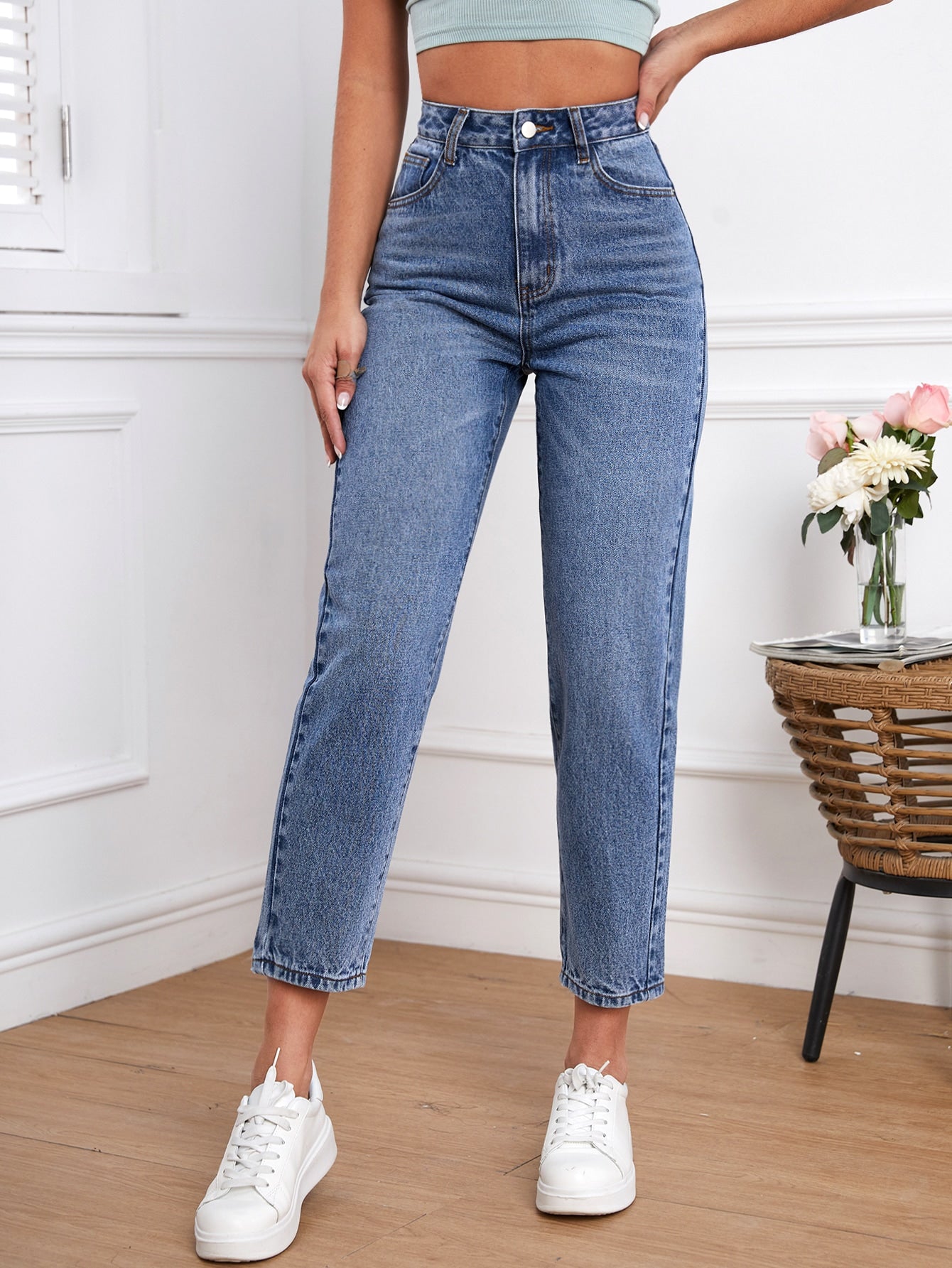 ODIN SOLID HIGH WAIST MOM FIT JEANS
