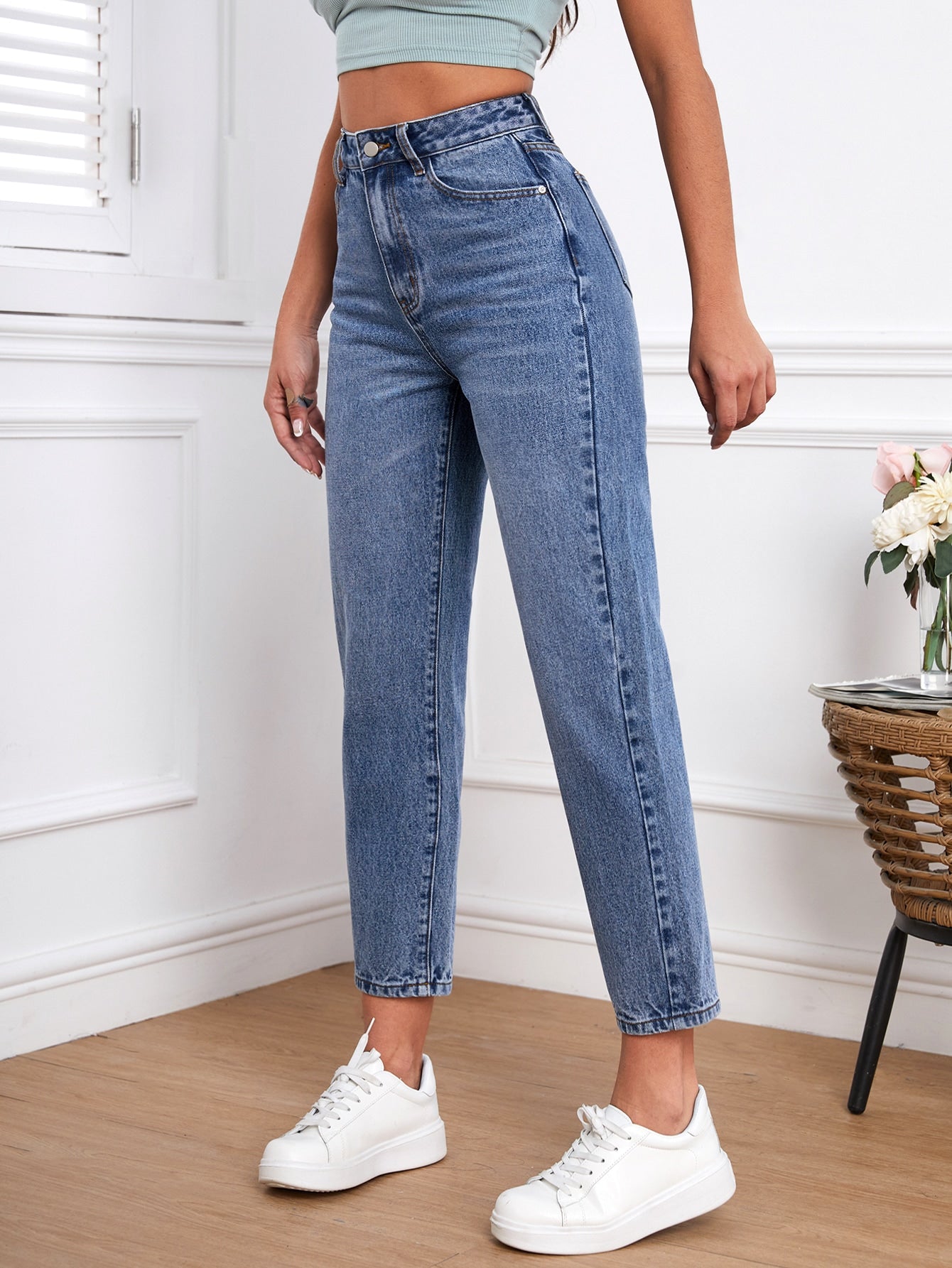 ODIN SOLID HIGH WAIST MOM FIT JEANS