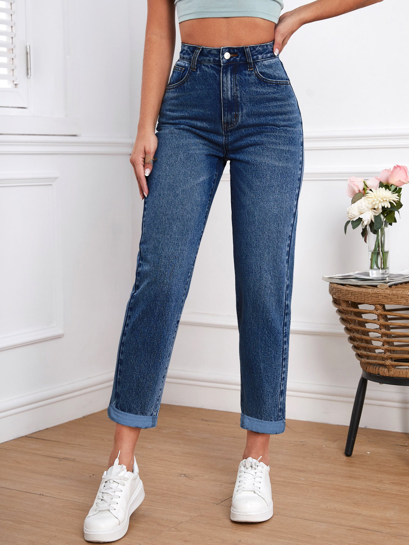 ODIN SOLID HIGH WAIST MOM FIT JEANS