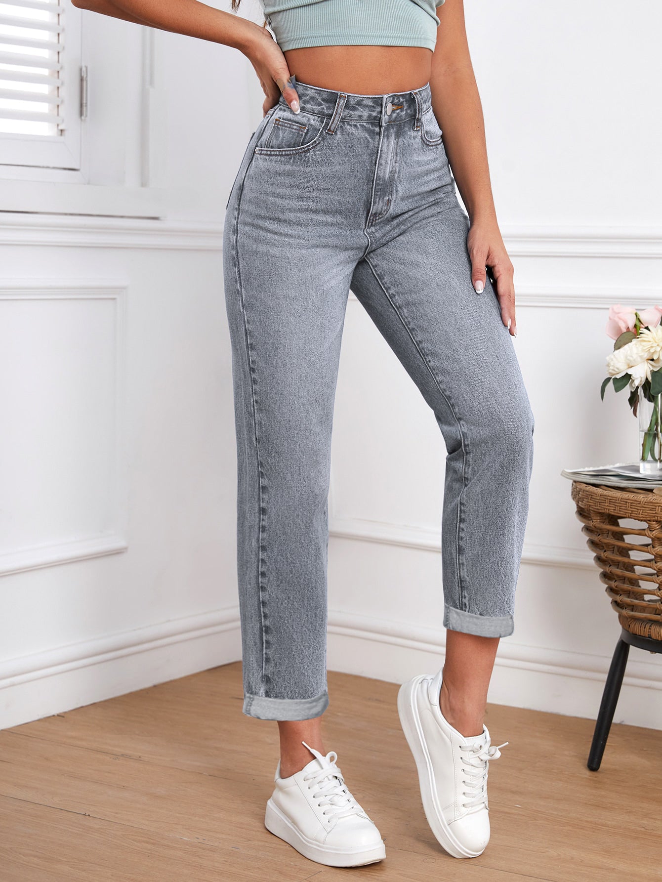 ODIN SOLID HIGH WAIST MOM FIT JEANS