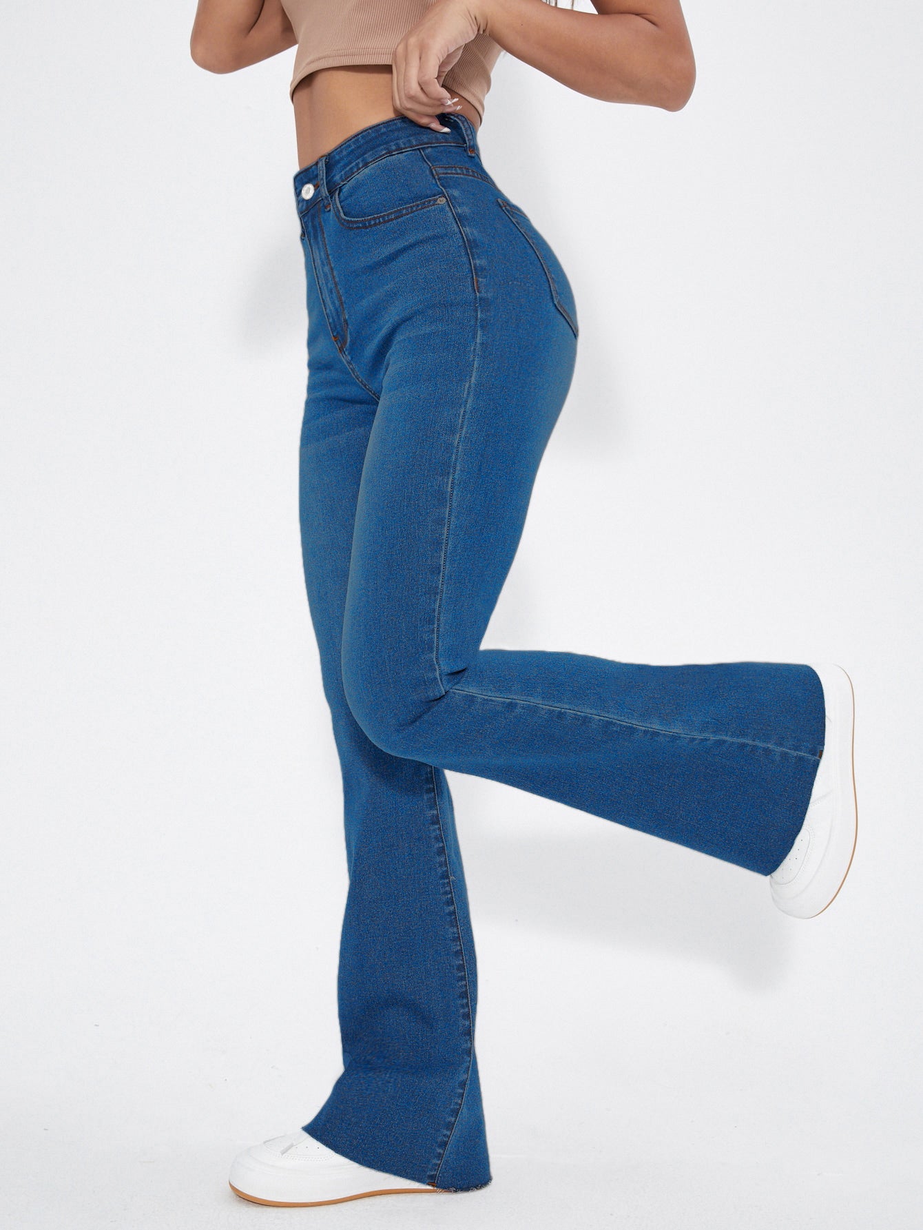 LUDOVICA SOLID HIGH WAIST FLARE BOOT LEG STRETCHEBLE DENIM JEANS
