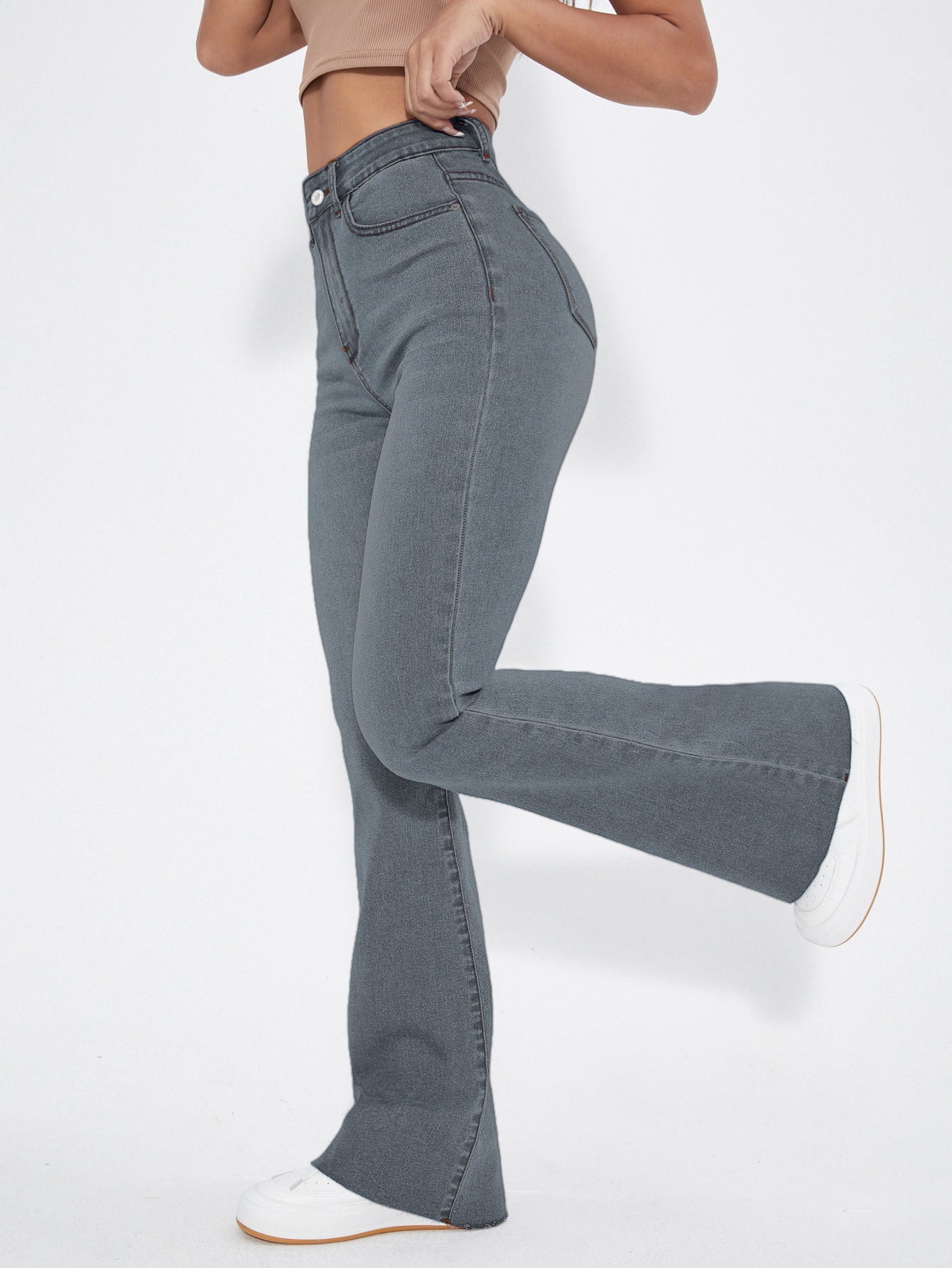 LUDOVICA SOLID HIGH WAIST FLARE BOOT LEG STRETCHEBLE DENIM JEANS