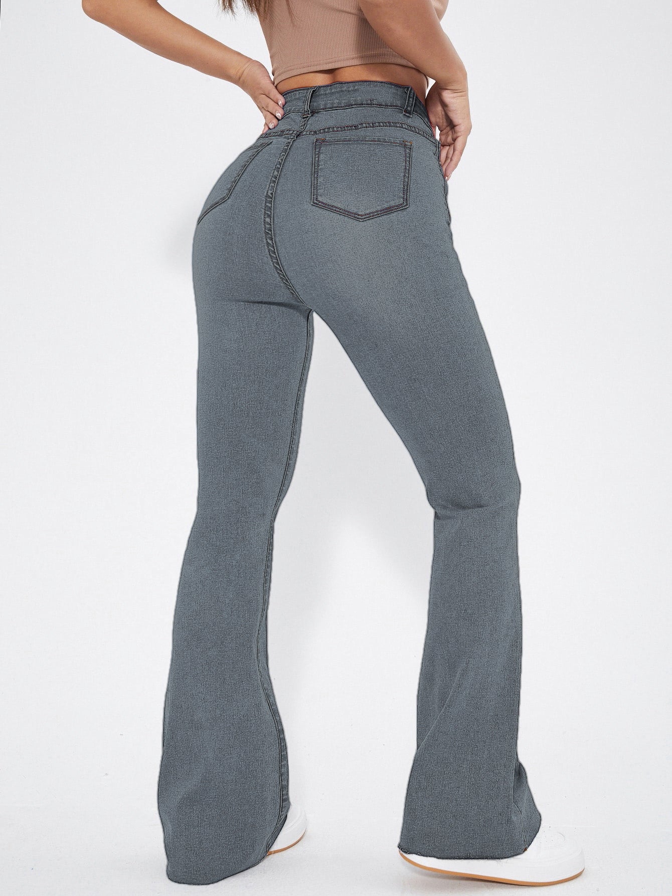 LUDOVICA SOLID HIGH WAIST FLARE BOOT LEG STRETCHEBLE DENIM JEANS
