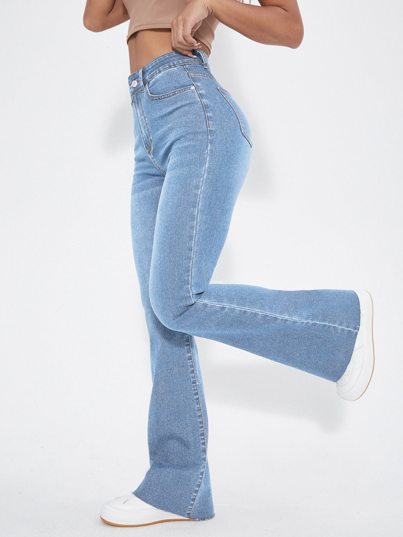 LUDOVICA SOLID HIGH WAIST FLARE BOOT LEG STRETCHEBLE DENIM JEANS