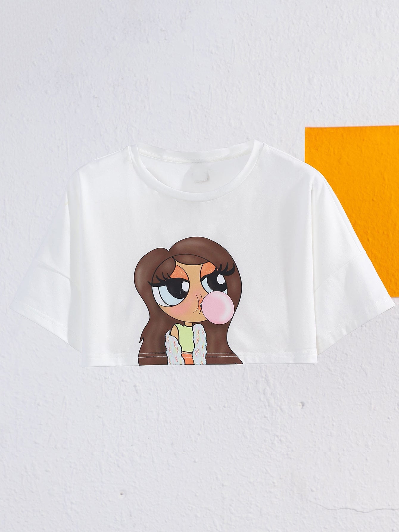 MOSHE DROP SHOULDER FIGURE PATTERN CROP TEE T_SHIRT & TOPS