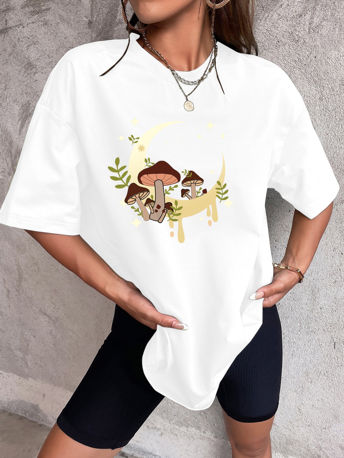 CHIYO SOLID MUSHROOM AND MOON PRINT TEE TOP & T-SHIRT