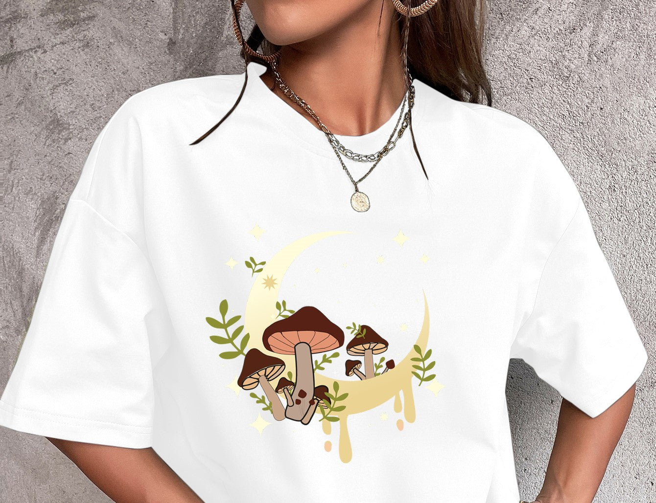 CHIYO SOLID MUSHROOM AND MOON PRINT TEE TOP & T-SHIRT