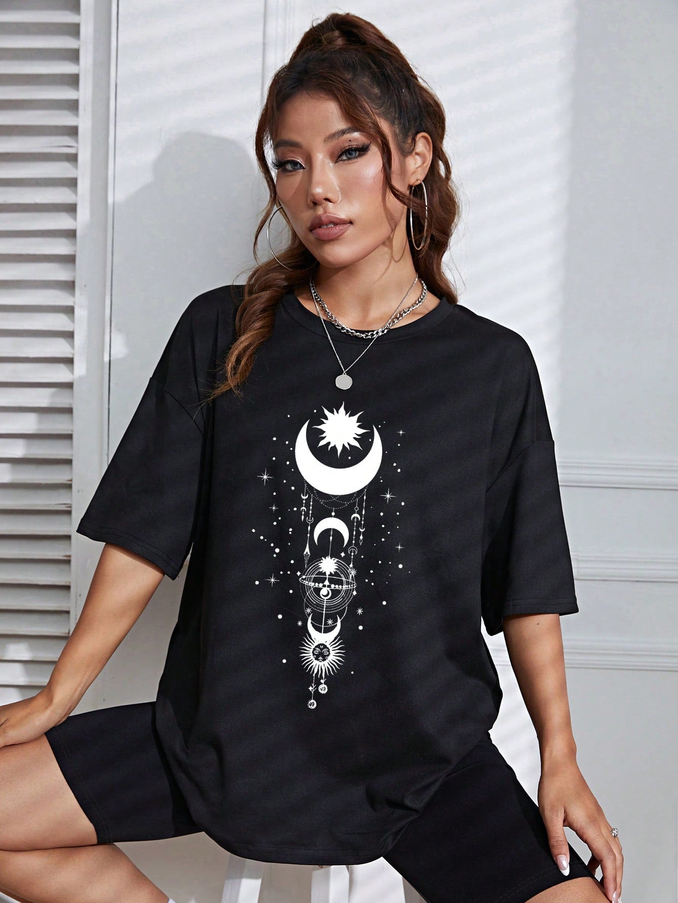 BELÉN MOON & SUN PRINT DROP SHOULDER TEE TOP & T-SHIRT
