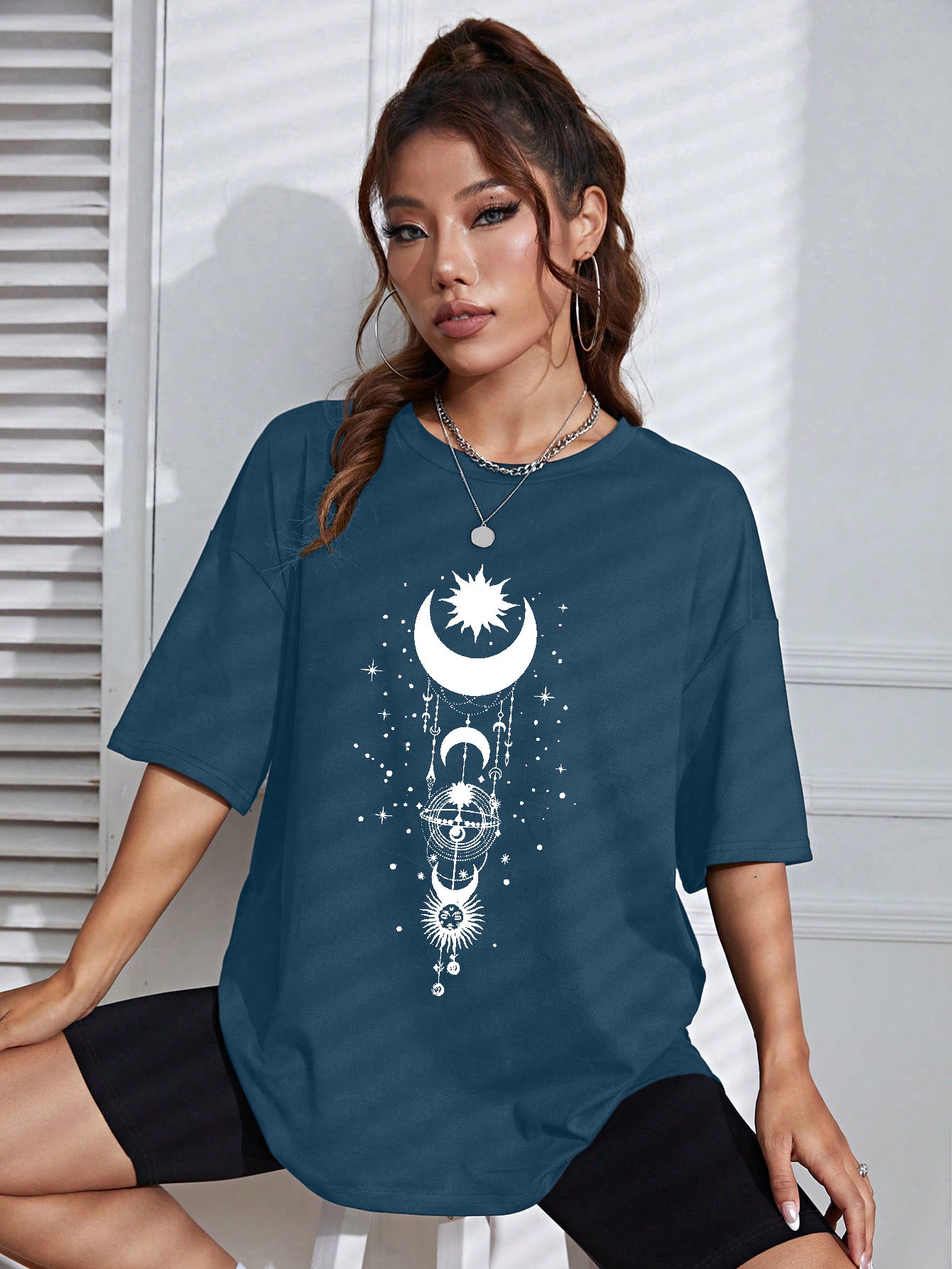 BELÉN MOON & SUN PRINT DROP SHOULDER TEE TOP & T-SHIRT