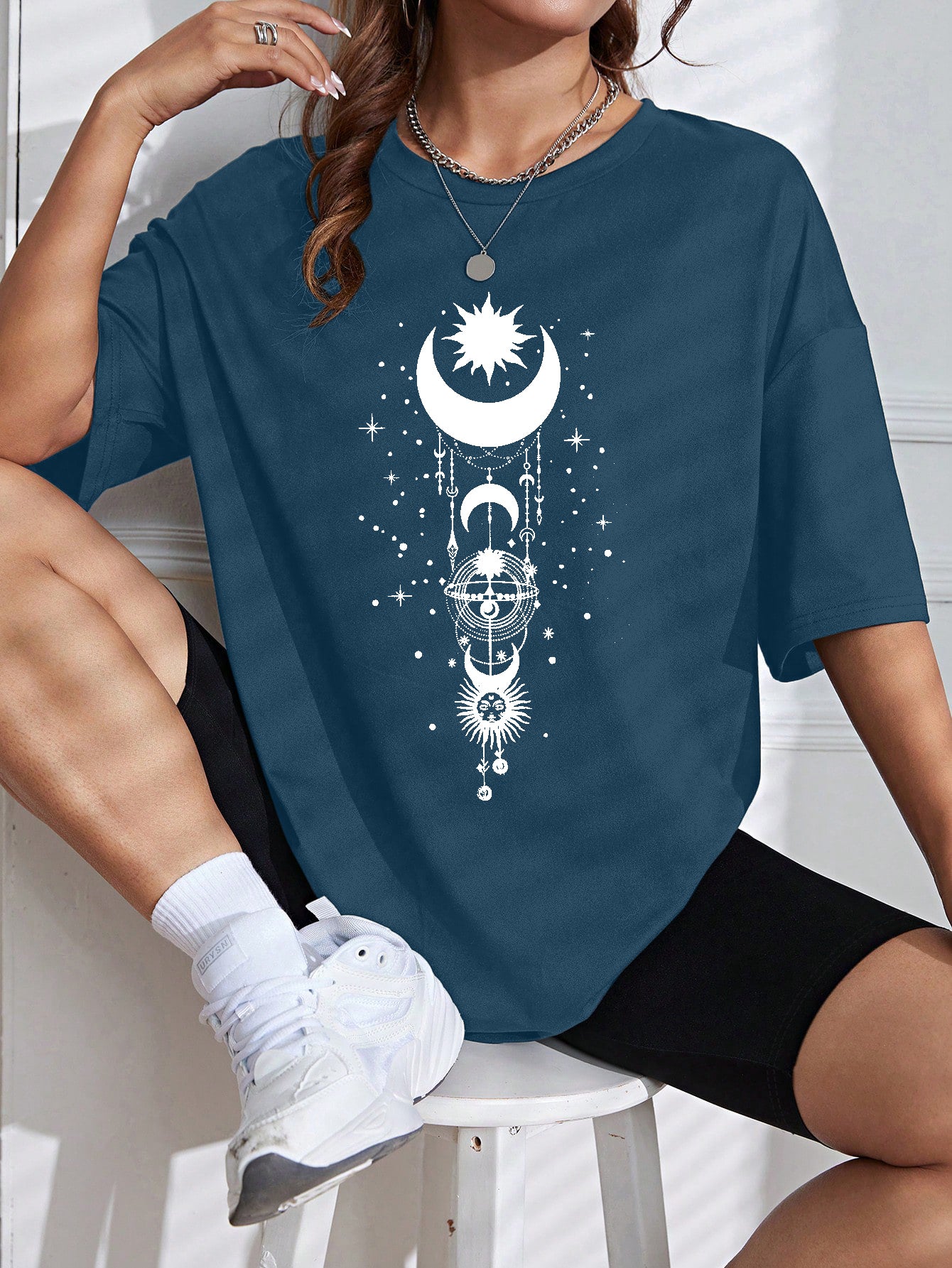 BELÉN MOON & SUN PRINT DROP SHOULDER TEE TOP & T-SHIRT