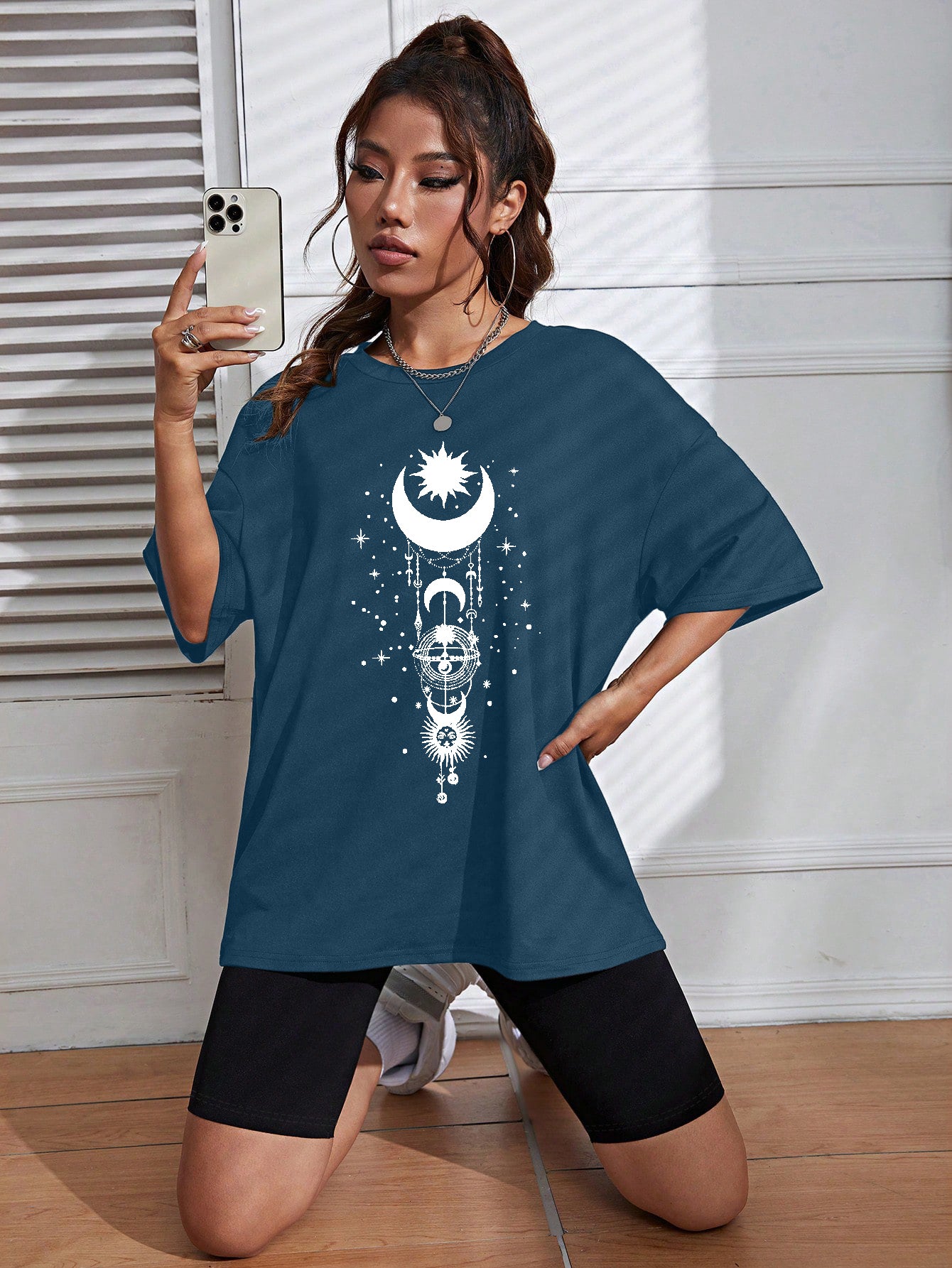 BELÉN MOON & SUN PRINT DROP SHOULDER TEE TOP & T-SHIRT
