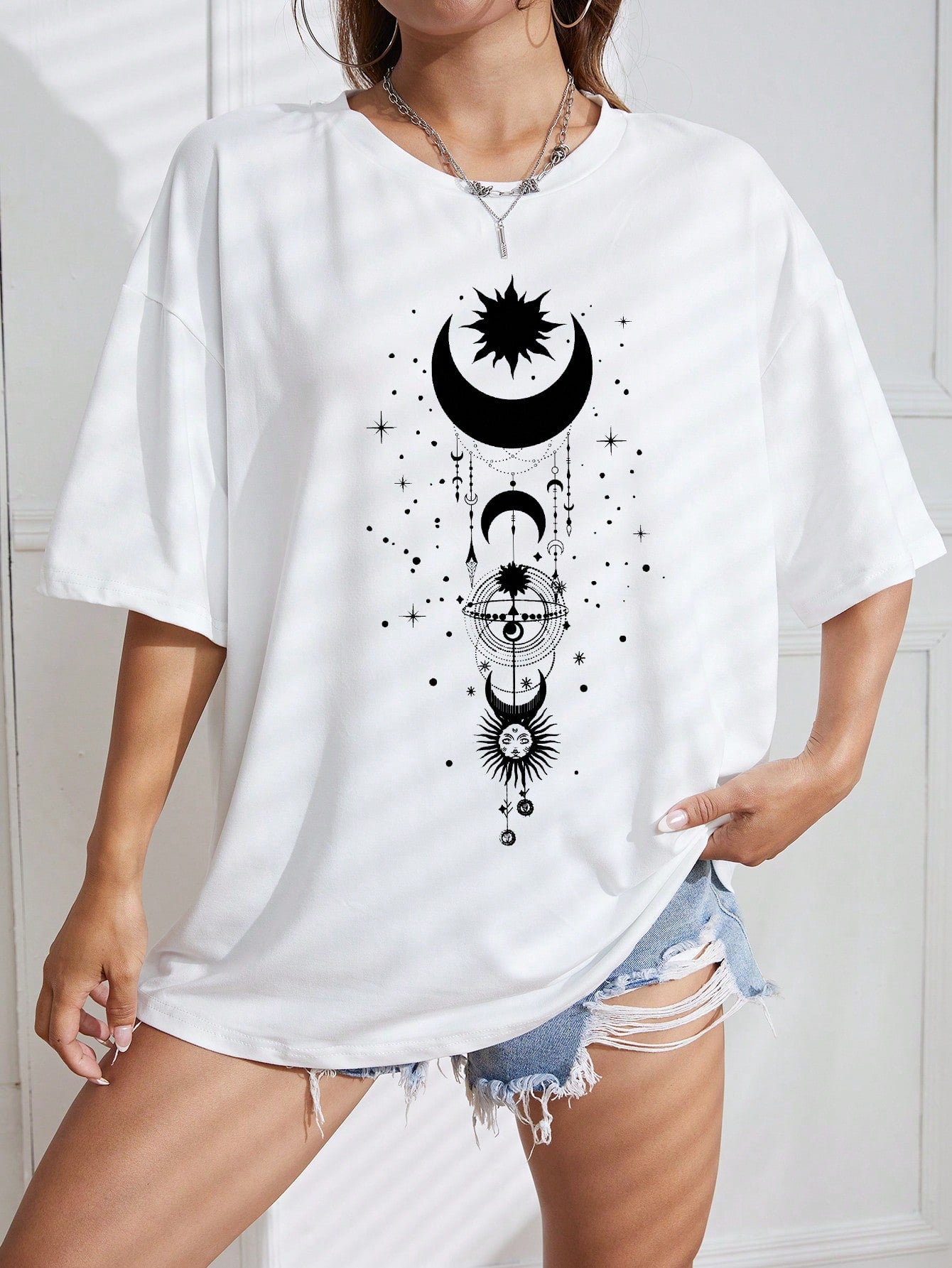 BELÉN MOON & SUN PRINT DROP SHOULDER TEE TOP & T-SHIRT