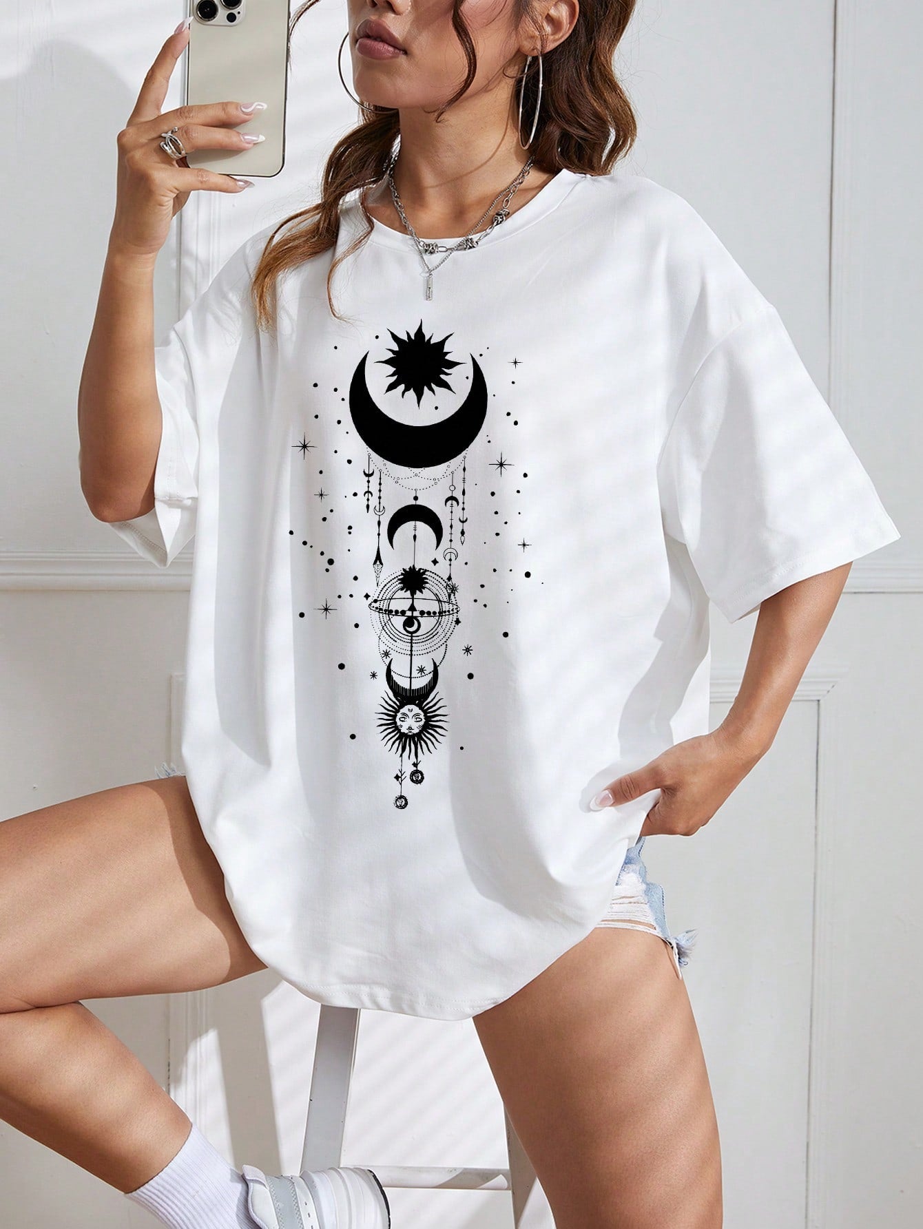 BELÉN MOON & SUN PRINT DROP SHOULDER TEE TOP & T-SHIRT