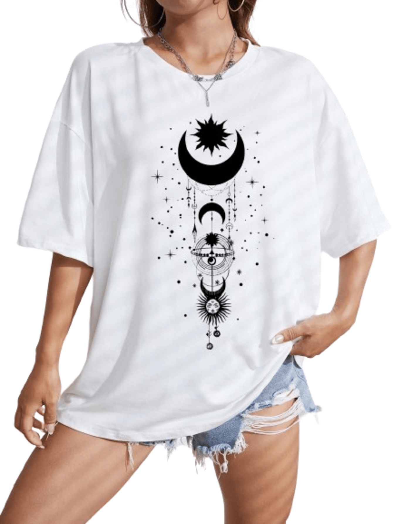 BELÉN MOON & SUN PRINT DROP SHOULDER TEE TOP & T-SHIRT