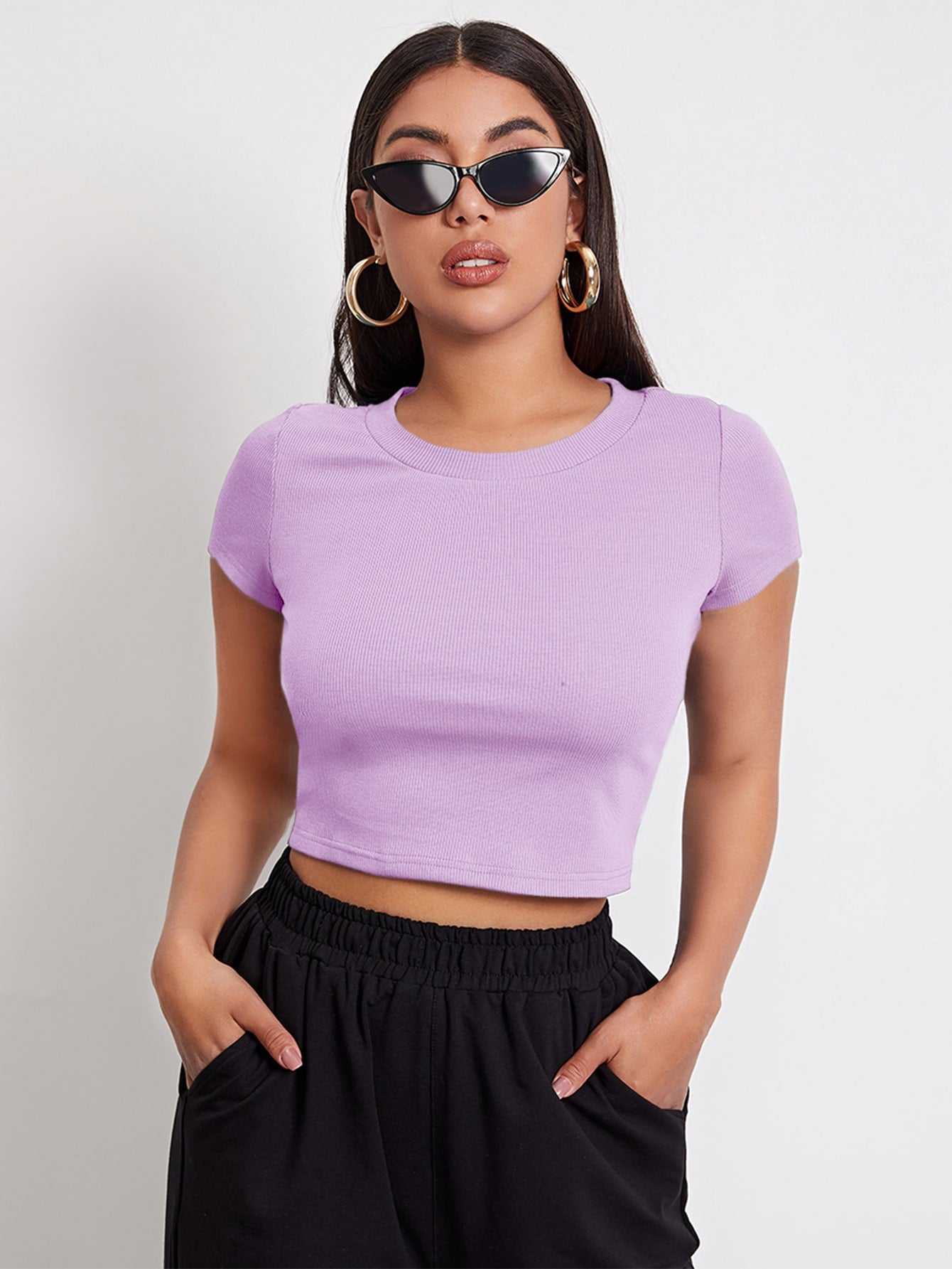 KAZAN BASIC SOLID RIBBED CROP TOP