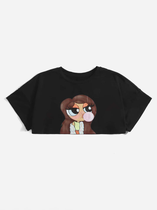 MOSHE DROP SHOULDER FIGURE PATTERN CROP TEE T_SHIRT & TOPS