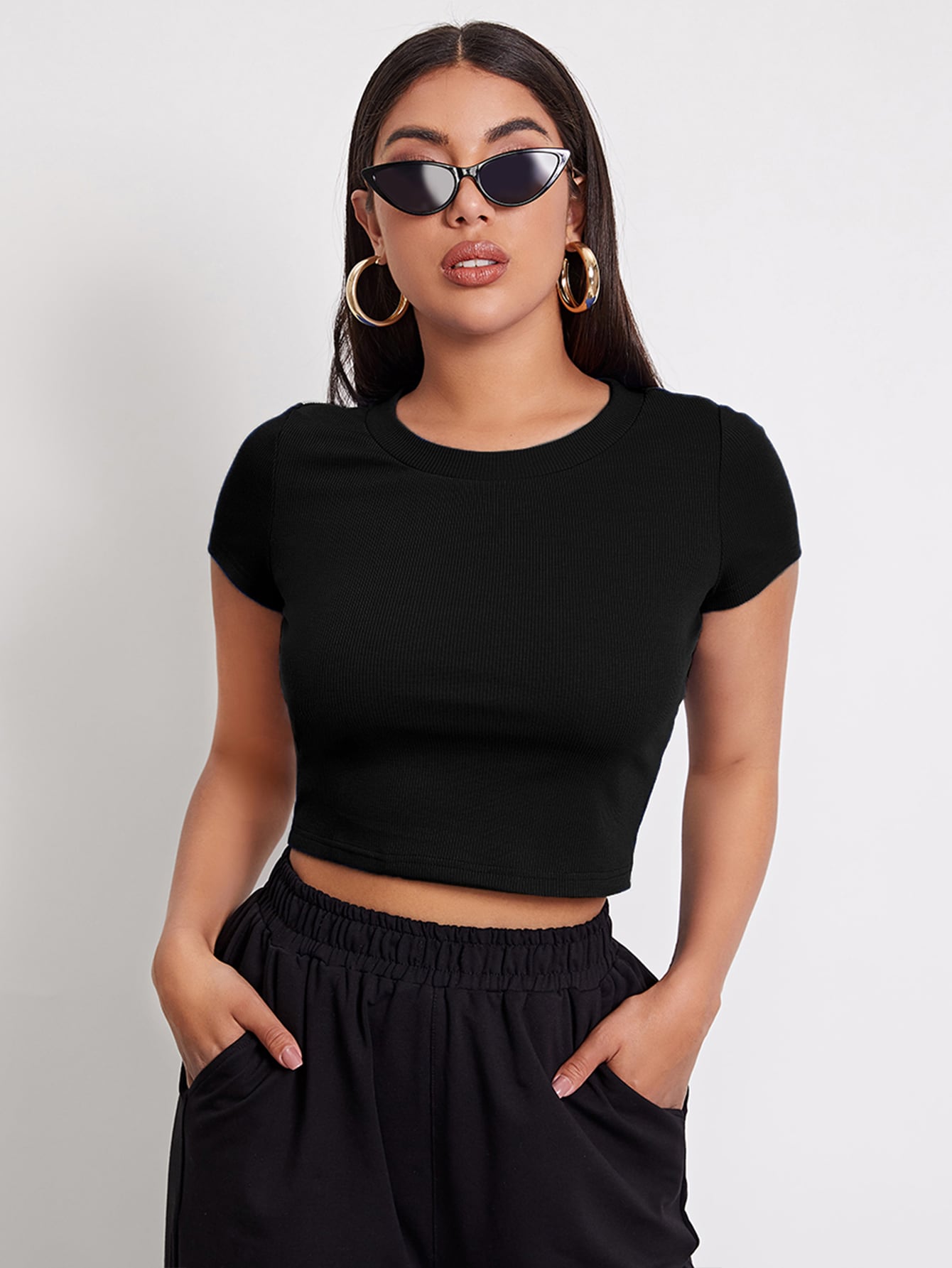KAZAN BASIC SOLID RIBBED CROP TOP