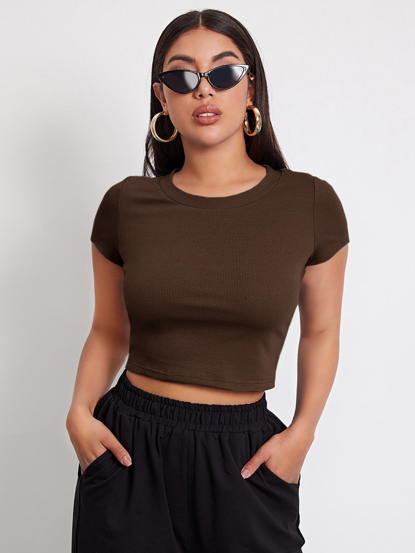 KAZAN BASIC SOLID RIBBED CROP TOP