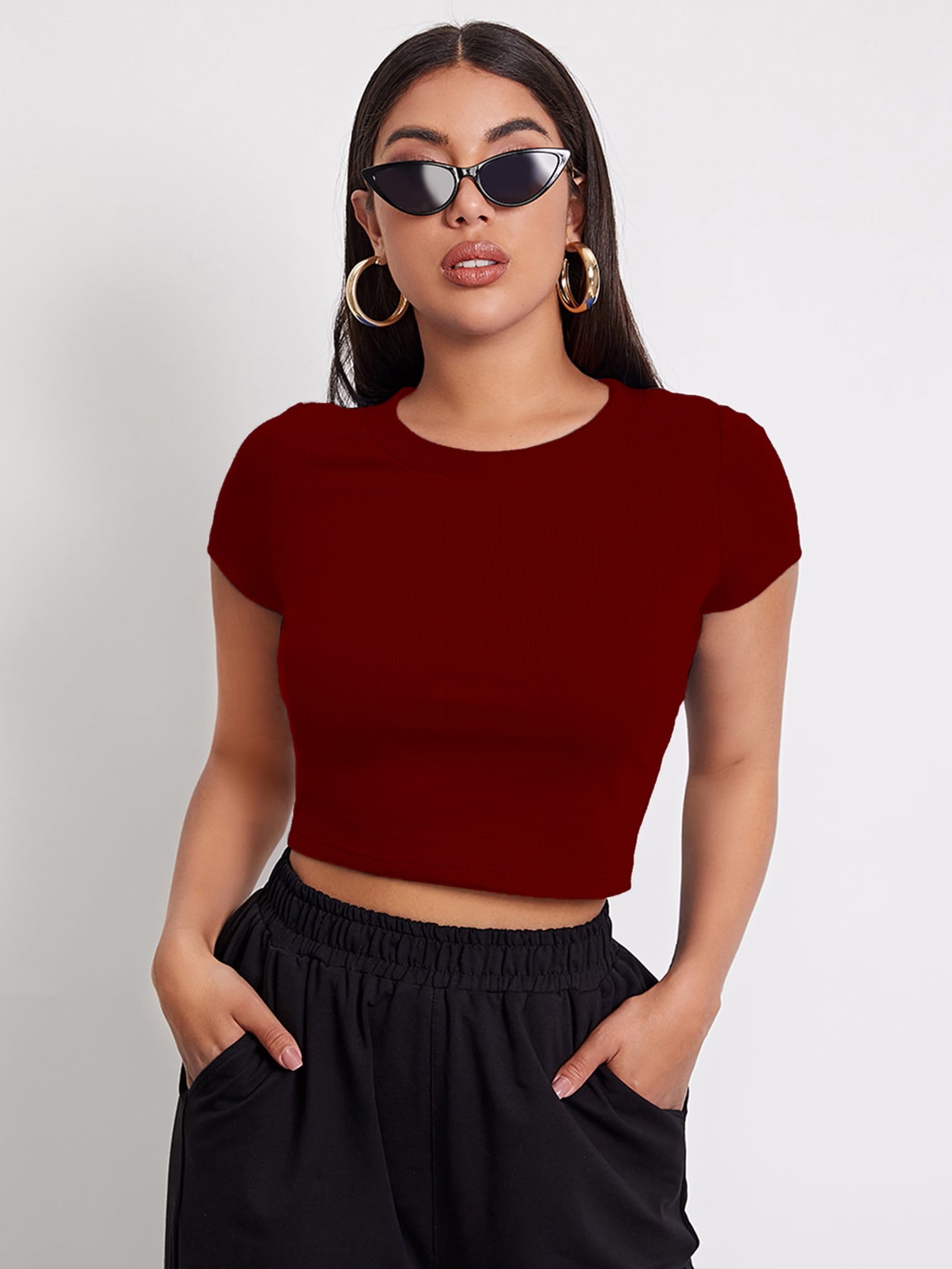 KAZAN BASIC SOLID RIBBED CROP TOP