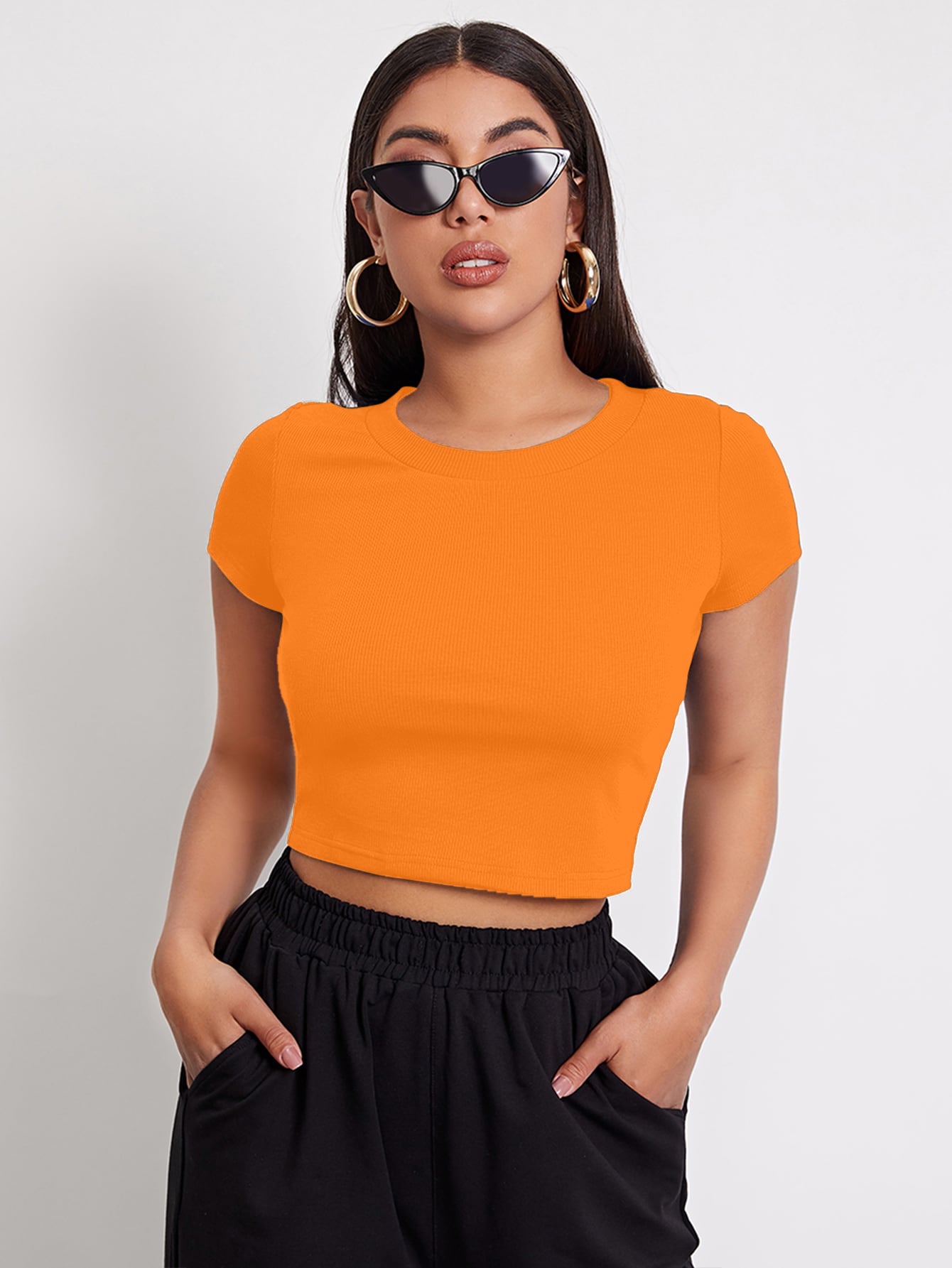 KAZAN BASIC SOLID RIBBED CROP TOP