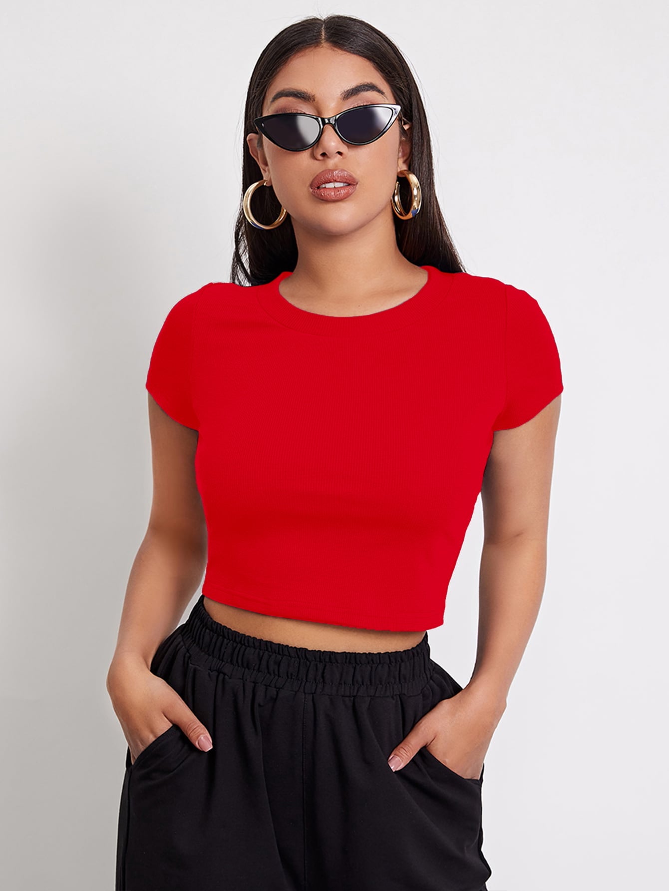 KAZAN BASIC SOLID RIBBED CROP TOP