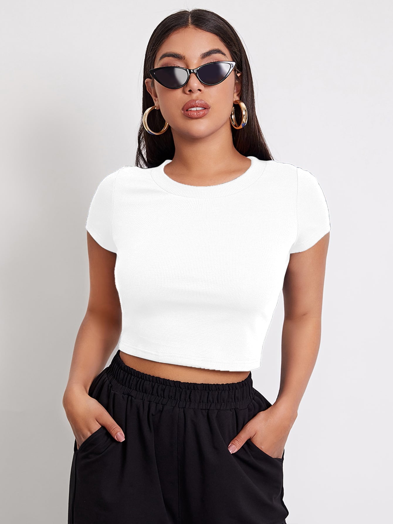 KAZAN BASIC SOLID RIBBED CROP TOP
