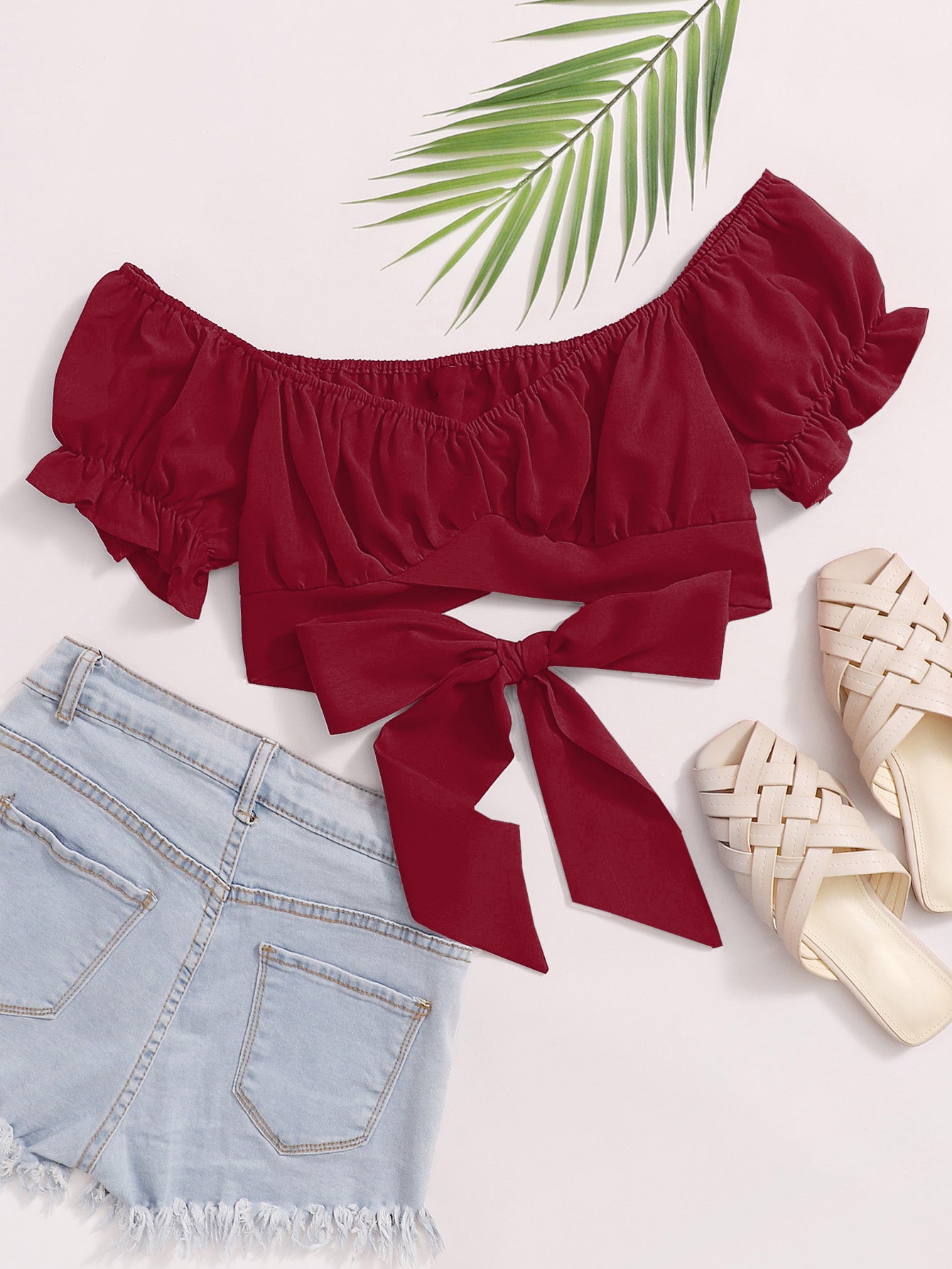 AVIV TIED HEM PUFF SLEEVE CROP TOP