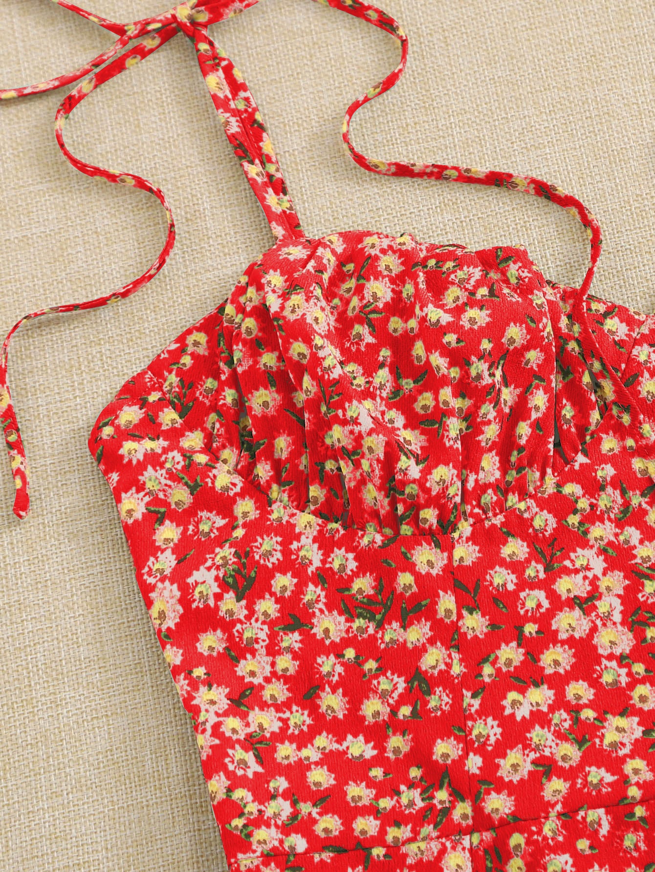 SILA KNOTTED SHOULDER RUCHED BUST DITSY FLORAL CAMI DRESS